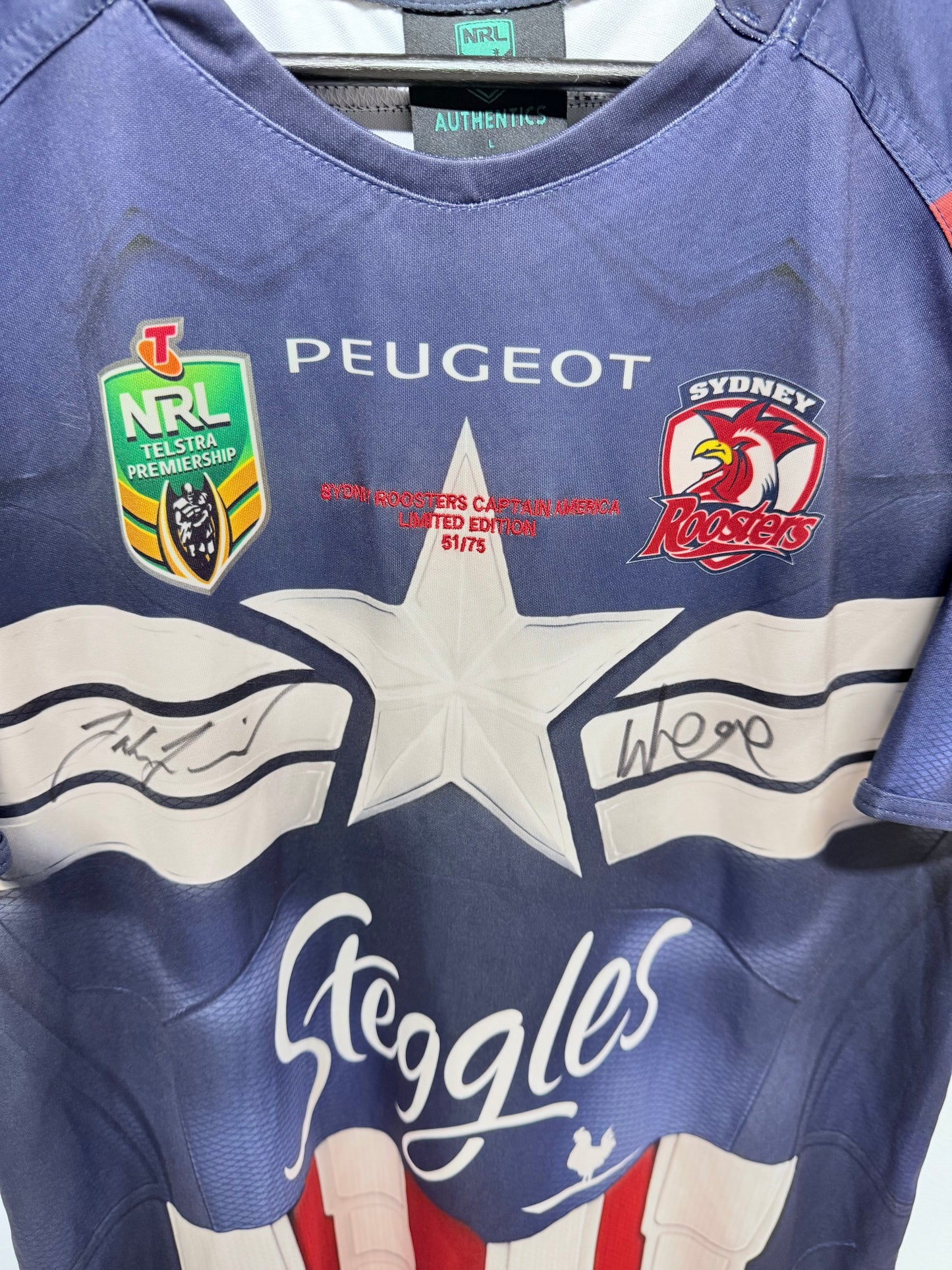2015 Signed Sydney Roosters Captain America Jersey